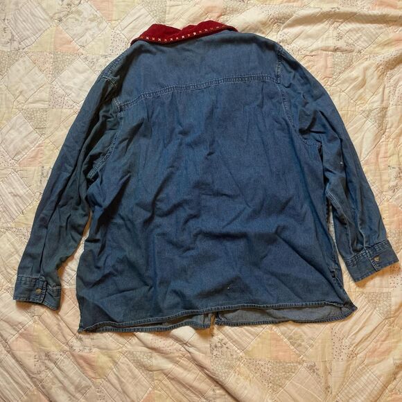 white stag blue denim collared fall grandma button up pumkins scarecrows 18/20 - Picture 7 of 8